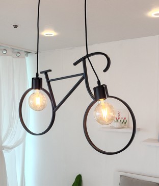 바이크 2등 펜던트조명, LED식탁등, 키즈조명 (블랙)