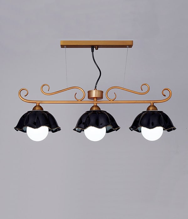 버터린 블랙 도자기 클래식 3등 펜던트전등 식탁등